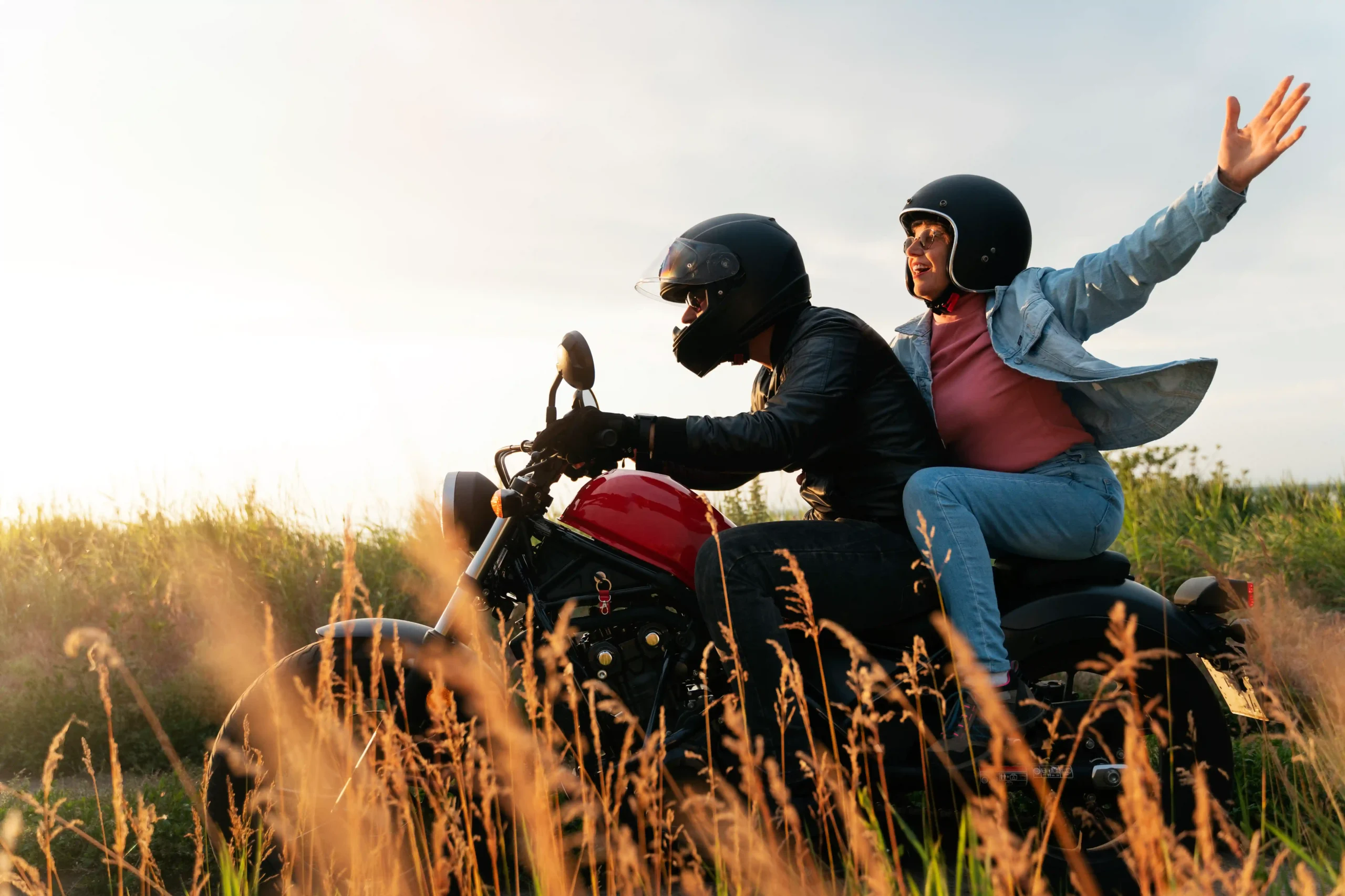 couple-riding-motorbike-around-beautiful-landscape couple-riding-motorbike-around-beautiful-landscape